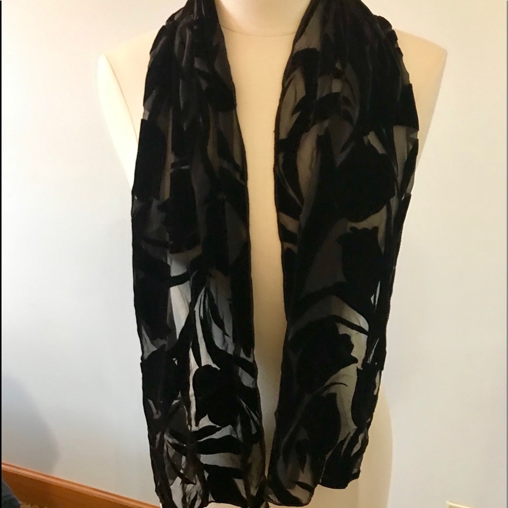 NWT brown burnout velvet scarf with floral pattern